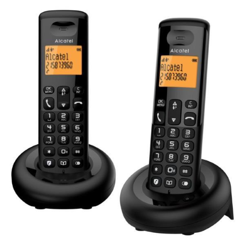 ALCATEL E160 DUO CORDLESS DECT + 1 AGGIUNTIVO AMPIO DISPLAY A 2 LINEE BLOCCO CHIAMATE IN ARRIVO CON TASTO DEDICATO BLACK